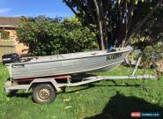 Savage 3.43m aluminium boat / tinny, 15hp Mercury outboard engine and trailer for Sale